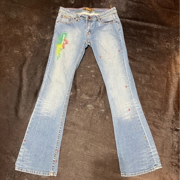 LUXIRIE by LRG embroidered Boot Cut Denim Jeans Vintage 90s Y2K fashion size 9 - Picture 1 of 16